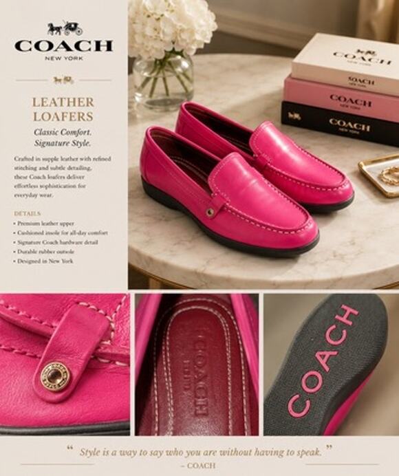 Coach Shoes - KB082 Coach Hot Pink Leather Loafers*Size 6